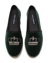 Velvet espadrilles with rope sole and crown embroidery - | Dolce & Gabbana