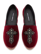 Velvet espadrilles with rope sole and cross embroidery - | Dolce & Gabbana