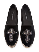 Velvet espadrilles with rope sole and cross embroidery - | Dolce & Gabbana