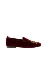 Velvet slippers with coat of arms embroidery - | Dolce & Gabbana
