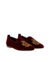 Velvet slippers with coat of arms embroidery - | Dolce & Gabbana