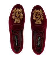 Velvet slippers with coat of arms embroidery - | Dolce & Gabbana