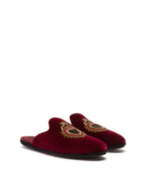 Velvet slippers with sacred-heart embroidery - | Dolce & Gabbana