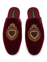 Velvet slippers with sacred-heart embroidery - | Dolce & Gabbana