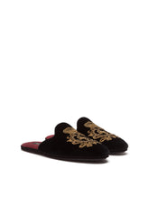 Velvet slippers with coat of arms embroidery - | Dolce & Gabbana