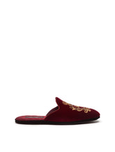 Velvet slippers with coat of arms embroidery - | Dolce & Gabbana