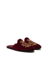 Velvet slippers with coat of arms embroidery - | Dolce & Gabbana