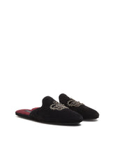 Suede slippers with crown emrboidery - | Dolce & Gabbana