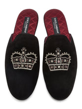 Suede slippers with crown emrboidery - | Dolce & Gabbana