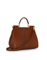 Medium iguana print calfskin Sicily bag with crystal DG logo patch - | Dolce & Gabbana