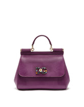 Medium iguana print calfskin Sicily bag with crystal DG logo patch - | Dolce & Gabbana