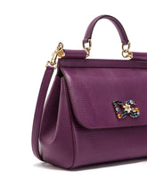 Medium iguana print calfskin Sicily bag with crystal DG logo patch - | Dolce & Gabbana