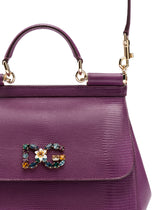 Medium iguana print calfskin Sicily bag with crystal DG logo patch - | Dolce & Gabbana