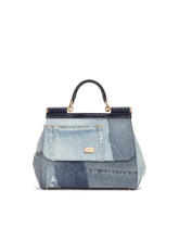 Large Sicily handbag in denim and calfskin - | Dolce & Gabbana