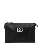 Medium Tris bag in crocodile-print calfskin - | Dolce & Gabbana