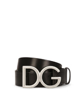 Tumbled leather belt with DG logo - | Dolce & Gabbana