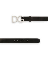 Tumbled leather belt with DG logo - | Dolce & Gabbana