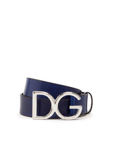 Tumbled leather belt with DG logo - | Dolce & Gabbana