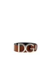 Tumbled leather belt with DG logo - | Dolce & Gabbana