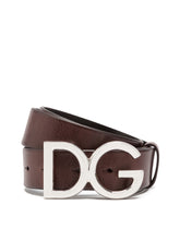 Tumbled leather belt with DG logo - | Dolce & Gabbana