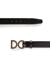 Belt in calfskin with rhinestone logo buckle - | Dolce & Gabbana