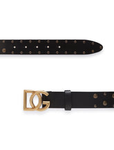 Leather belt with crossed DG logo and mixed stud embroidery - | Dolce & Gabbana