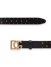 Leather belt with crossed DG logo and mixed stud embroidery - | Dolce & Gabbana