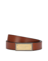 Calfskin belt with branded buckle with two plated finishes - | Dolce & Gabbana