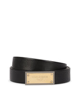 Tumbled calfskin belt with branded buckle with two plated finishes - | Dolce & Gabbana