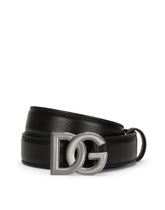 Calfskin belt with crossover DG buckle logo - | Dolce & Gabbana