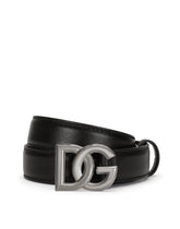 Calfskin belt with crossover DG buckle logo - | Dolce & Gabbana