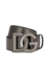 Calfskin belt with crossover DG buckle logo - | Dolce & Gabbana