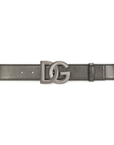 Calfskin belt with crossover DG buckle logo - | Dolce & Gabbana