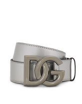 Calfskin belt with crossover DG buckle logo - | Dolce & Gabbana