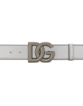 Calfskin belt with crossover DG buckle logo - | Dolce & Gabbana