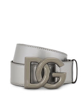 Calfskin belt with crossover DG buckle logo - | Dolce & Gabbana