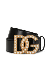 Matte nappa leather belt with pearl DG logo buckle - | Dolce & Gabbana