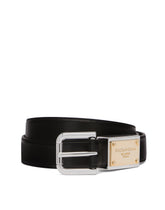 Calfskin belt with branded tag - | Dolce & Gabbana