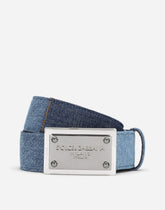 Patchwork denim belt with logo tag - | Dolce & Gabbana