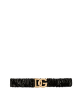 Elasticated and gathered patent leather belt with DG logo - | Dolce & Gabbana