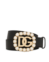 Calfskin belt with DG logo with pearls - | Dolce & Gabbana