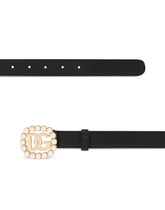 Calfskin belt with DG logo with pearls - | Dolce & Gabbana