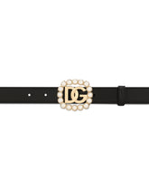 Calfskin belt with DG logo with pearls - | Dolce & Gabbana