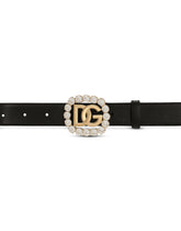 Calfskin belt with DG logo and rhinestones - | Dolce & Gabbana