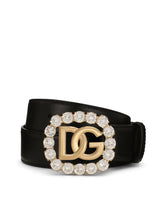 Calfskin belt with DG logo and rhinestones - | Dolce & Gabbana
