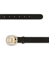 Calfskin belt with DG logo and rhinestones - | Dolce & Gabbana