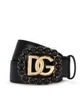 Calfskin belt with DG logo with black pearls - | Dolce & Gabbana