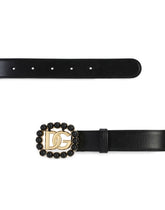 Calfskin belt with DG logo with black pearls - | Dolce & Gabbana
