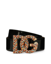 Polished calfskin belt with crystal DG logo - | Dolce & Gabbana