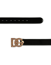 Polished calfskin belt with crystal DG logo - | Dolce & Gabbana